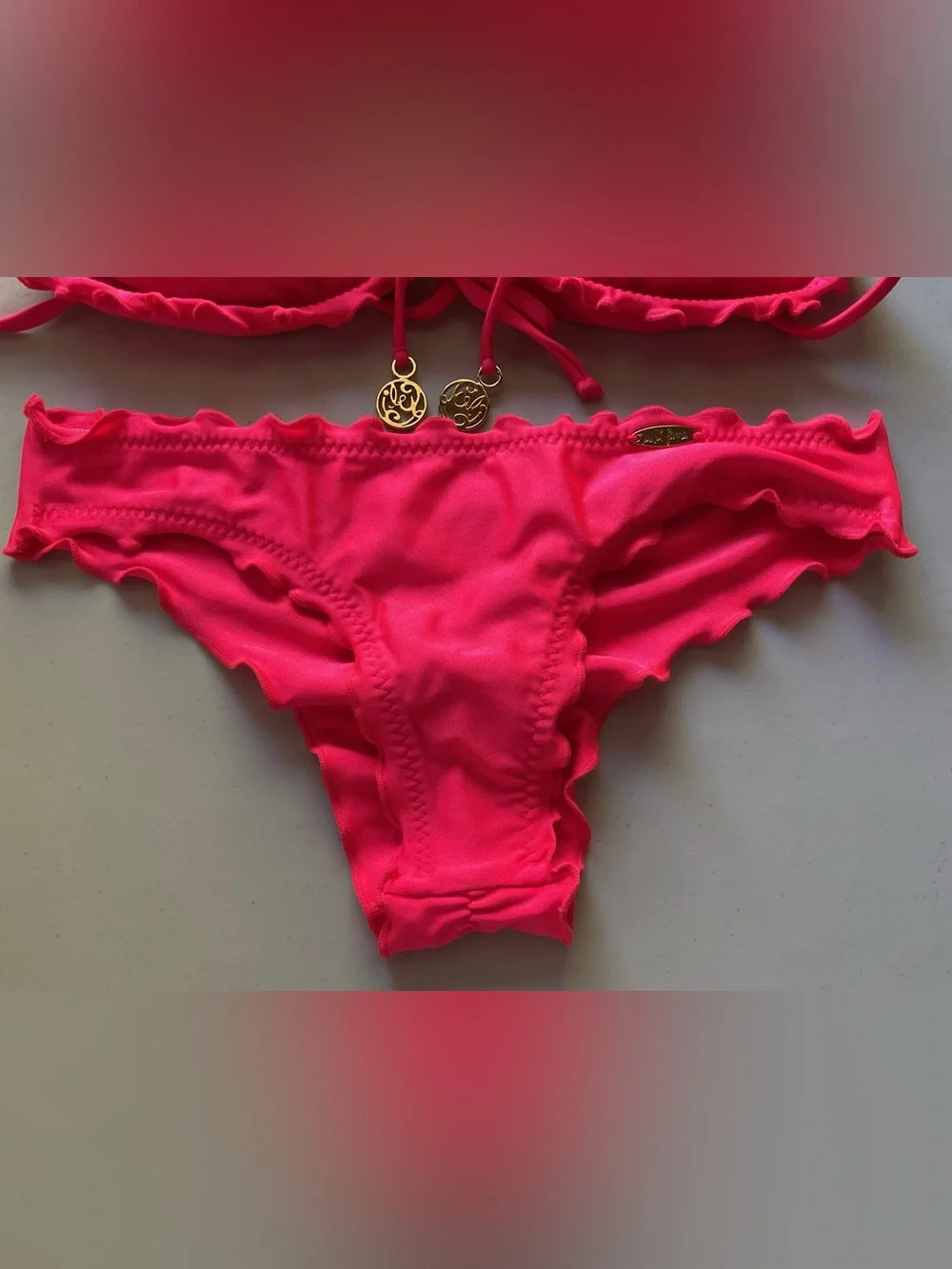 Luli Fama Cosita Buena Wavy Funnel Cheeky Bikini Set in Bombshell Red, Size XS